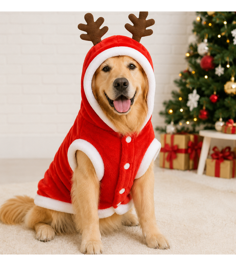 Dog Santa Christmas Dress Costume With Hat, Winter Warm Clothes